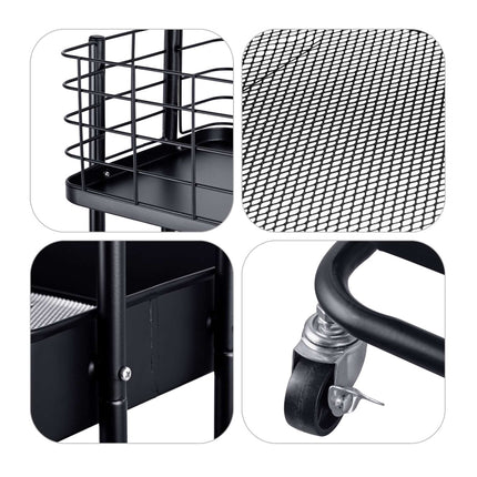 3-Tier Black Metal Rolling Storage Trolley