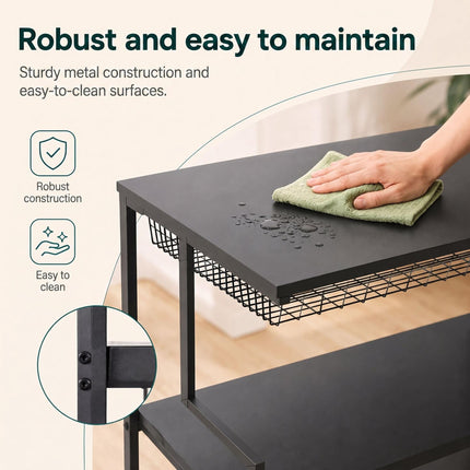 3-Tier Black Printer Stand with Adjustable Shelf