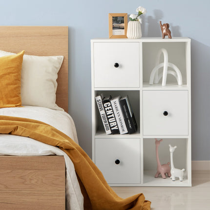 3-Tier Bookshelf, 3 Cubes, 3 Drawers, White