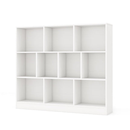 3-Tier Bookshelf with 10 Compartments, White, 120x24x104 cm