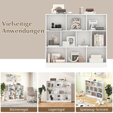 3-Tier Bookshelf with 10 Compartments, White, 120x24x104 cm