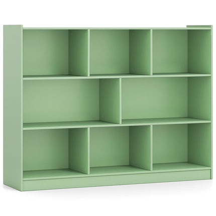 3-Tier Bookshelf with 8 Open Shelves, Green