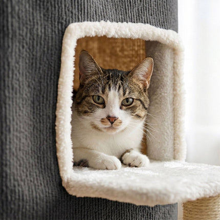 3-Tier Cat House with Sisal Post & Toy - Grey