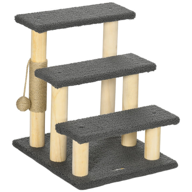 Cat Scratching Post with Sisal & Play Ball - Grey/Natural