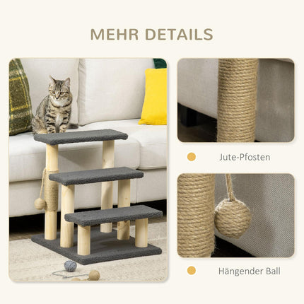Cat Scratching Post with Sisal & Play Ball - Grey/Natural