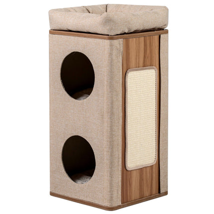 3-Tier Cat Tower with Scratching Board and Mats, Beige