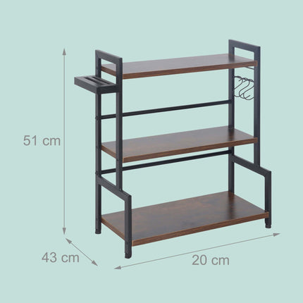 3-Tier Dark Brown Spice Rack with Hooks & Knife Holder