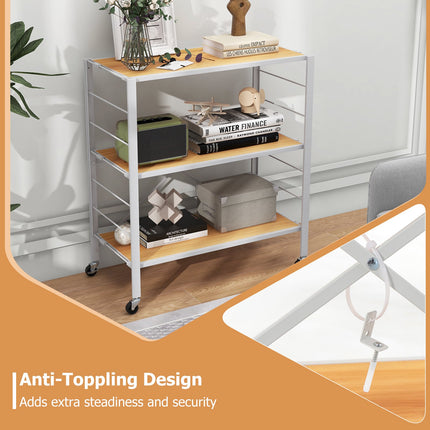 3-Tier Foldable Shelving Unit – Adjustable Shelves, Wheels