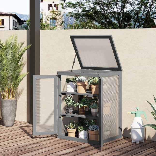 Greenhouse cold frame box, wood & polycarbonate, weatherproof