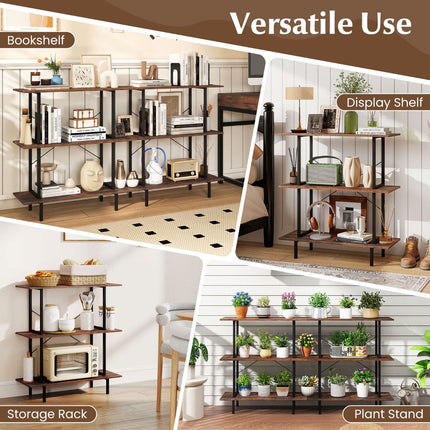 3-Tier Industrial Bookshelf, Metal Frame, Rustic Brown