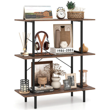 3-Tier Industrial Bookshelf, Metal Frame, Rustic Brown