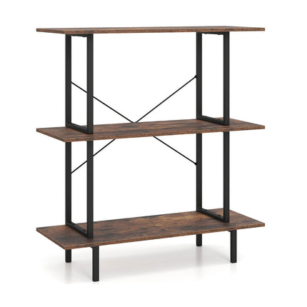 3-Tier Industrial Bookshelf, Metal Frame, Rustic Brown