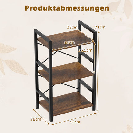 3-Tier Industrial Shelf with Metal Frame, Rustic Brown