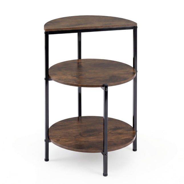 3-Tier Industrial Side Table with Metal Frame, Adjustable Feet