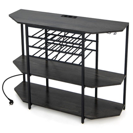 3 Tier Industrial Wine Rack with Sockets & Bottle Rack & Glass Holders Wine Bar Cabinet Gray