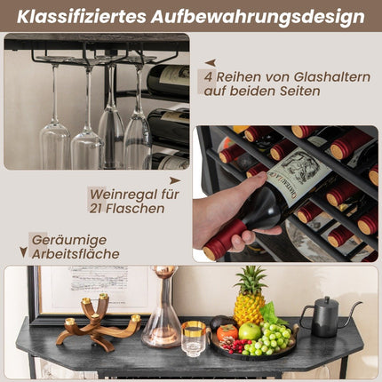 3 Tier Industrial Wine Rack with Sockets & Bottle Rack & Glass Holders Wine Bar Cabinet Gray