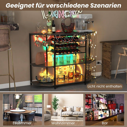 3 Tier Industrial Wine Rack with Sockets & Bottle Rack & Glass Holders Wine Bar Cabinet Gray