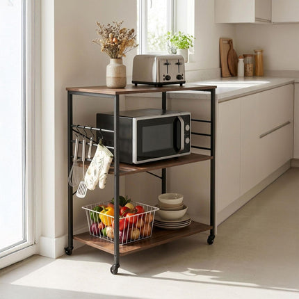 3-Tier Kitchen Cart With Wheels, 6 S-Hooks
