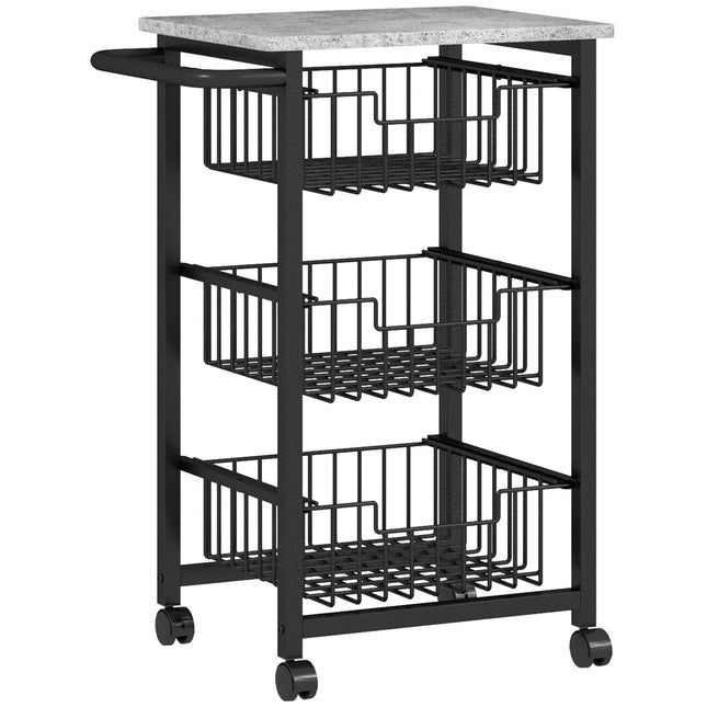 3-Tier Kitchen Cart on Wheels with Steel Baskets
