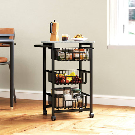 3-Tier Kitchen Cart on Wheels with Steel Baskets
