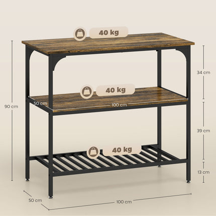 3-Tier Kitchen Shelf, Steel Frame, Rustic Brown/Black