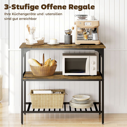 3-Tier Kitchen Shelf, Steel Frame, Rustic Brown/Black