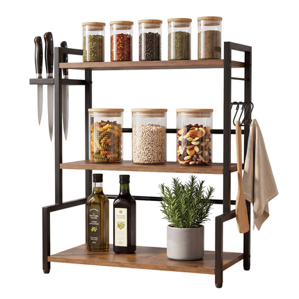 3-Tier Kitchen Shelf with Hooks and Knife Holder