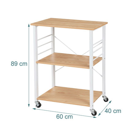 3-Tier Kitchen Trolley with Hooks and Wheels
