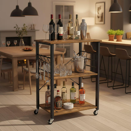 3-Tier Kitchen Trolley with Hooks and Wheels