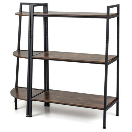 3-Tier Ladder & Corner Shelf Set, Metal Frame, Rustic Brown
