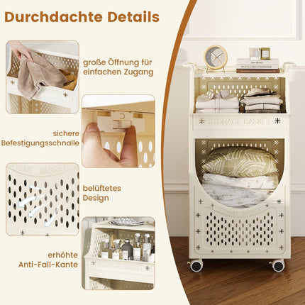 3-Tier Laundry Cart with Foldable Bag and Wheels