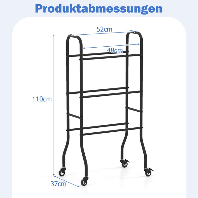 3-Tier Metal Basketball Rack with Wheels – Holds 6 Balls