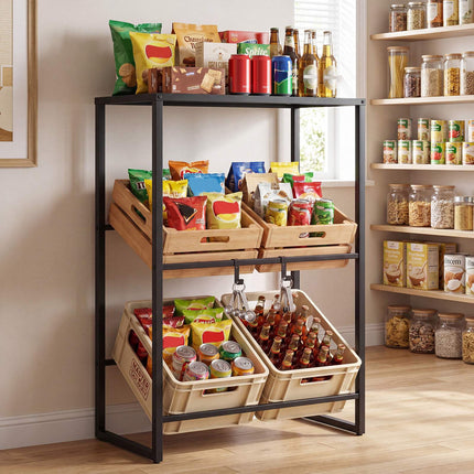 3-Tier Metal Drink Crate Rack with Shelf and Hooks
