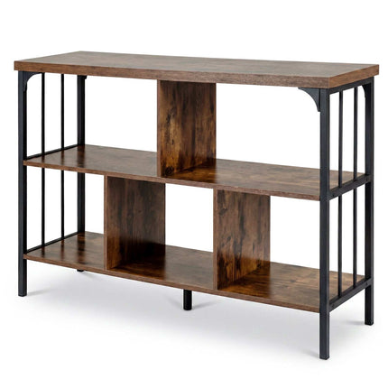 3-Tier Metal Frame Bookshelf with Anti-Tipping Kits, Brown