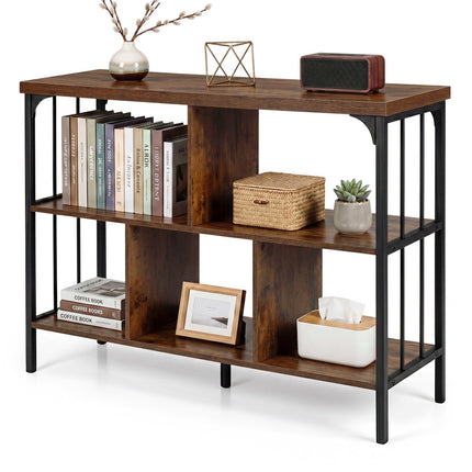 3-Tier Metal Frame Bookshelf with Anti-Tipping Kits, Brown
