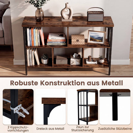 3-Tier Metal Frame Bookshelf with Anti-Tipping Kits, Brown