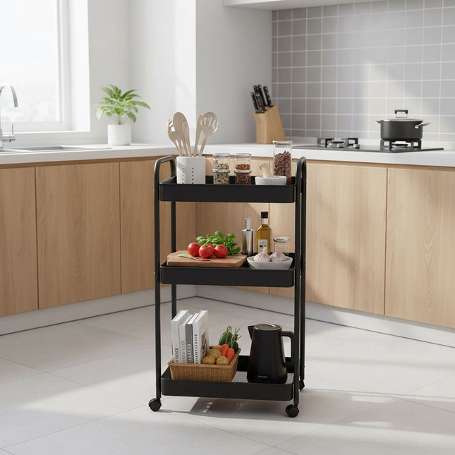3-Tier Metal Mesh Storage Trolley Cart With Wheels