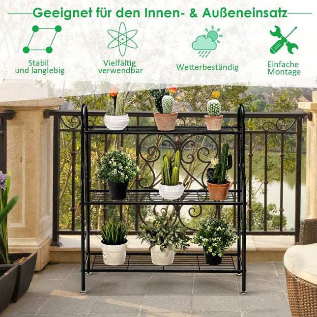 3-Tier Metal Plant Stand, Black, 72x25x85 cm