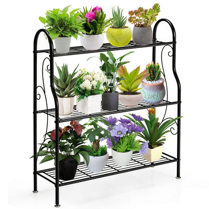 3-Tier Metal Plant Stand, Black, 72x25x85 cm