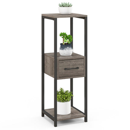 3 Tier Metal Plant Stand Flower Stand with Drawer 30.5 x 30.5 x 92 cm Gray (1 Pack)