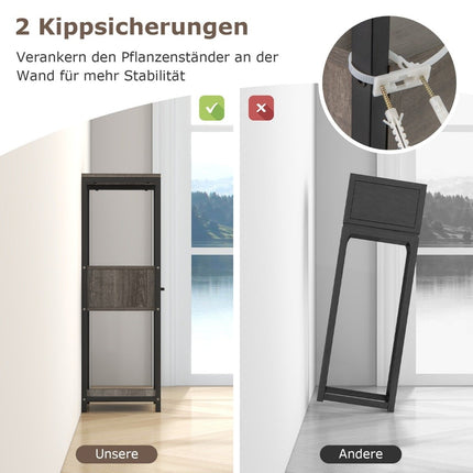 3 Tier Metal Plant Stand Flower Stand with Drawer 30.5 x 30.5 x 92 cm Gray (1 Pack)