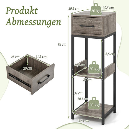 3 Tier Metal Plant Stand Flower Stand with Drawer Wood 30.5 x 30.5 x 92 cm (1 Pack)