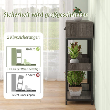 3 Tier Metal Plant Stand Flower Stand with Drawer Wood 30.5 x 30.5 x 92 cm (1 Pack)
