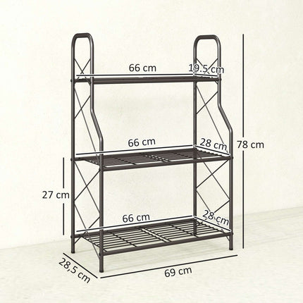 3-Tier Metal Plant Stand with Handles, 78 cm, Black