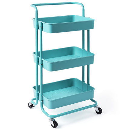 3-Tier Metal Utility Cart with Wheels, 60kg Capacity, Turquoise