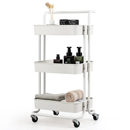 3-Tier Metal Utility Cart with Wheels, Black/White, 42x35x87 cm