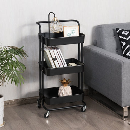3-Tier Metal Utility Cart with Wheels, Black/White