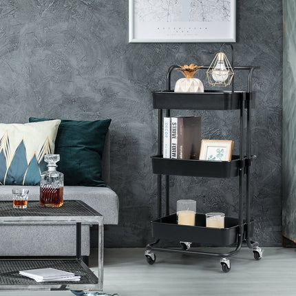 3-Tier Metal Utility Cart with Wheels, Black/White