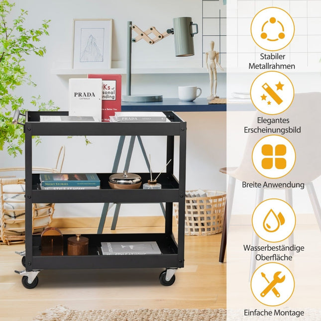3-Tier Metal Utility Cart with Wheels & Handle