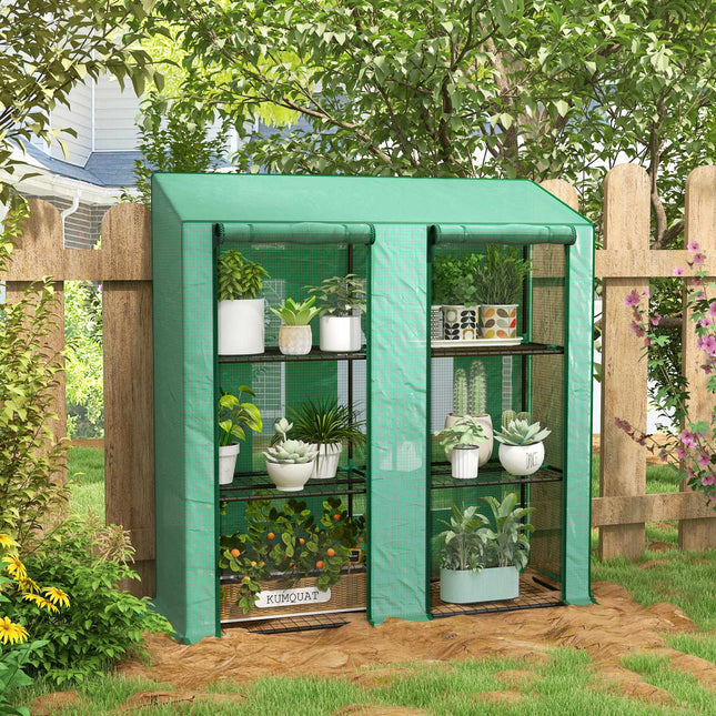 3-Tier Mini Greenhouse with 6 Wire Shelves, Roll-Up Doors
